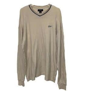 Vintage GUESS Cream Ivory Rib Knit Sweater Mens XL Cotton Pullover Long Sleeves